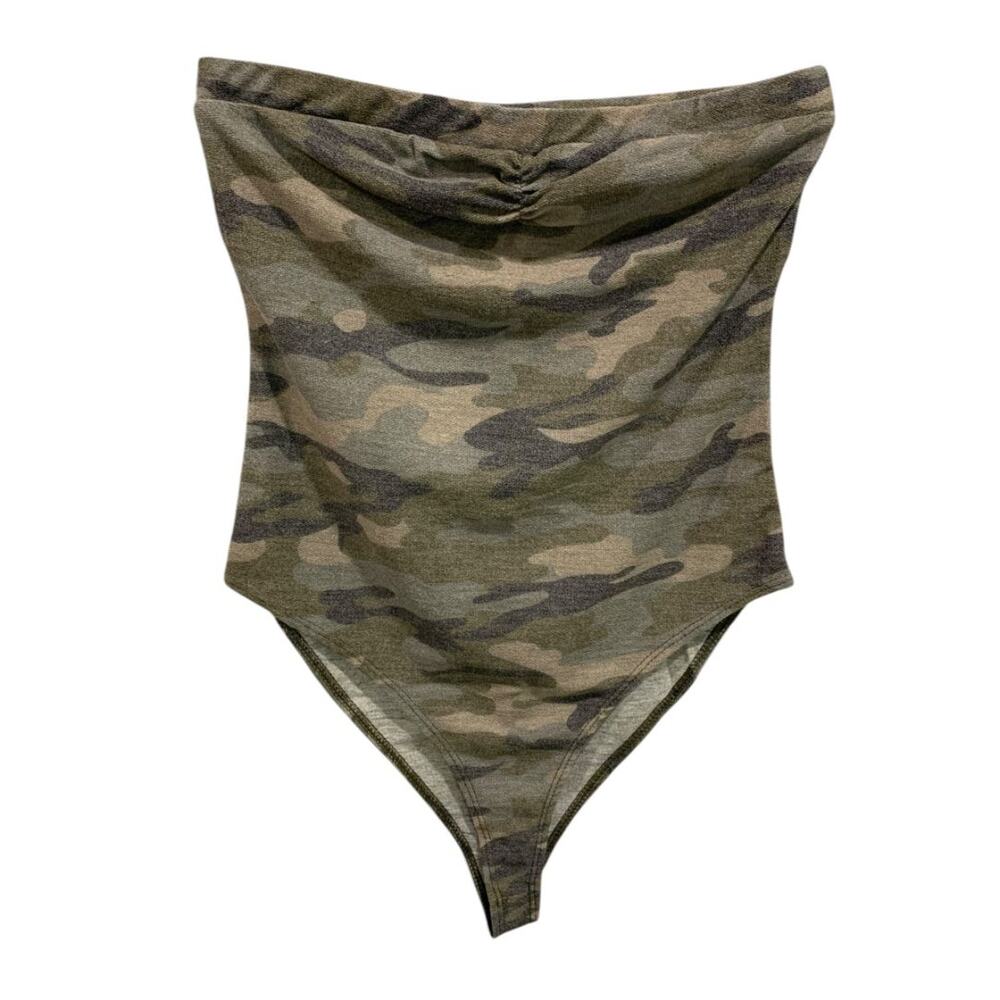 Medium Fashion Nova Womens Soft Camo‎ Knit Bodysuit Strapless